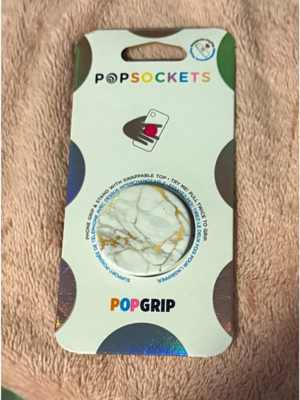 PopSockets PopGrip – Gold Marble Design – Swappable Top – NEW